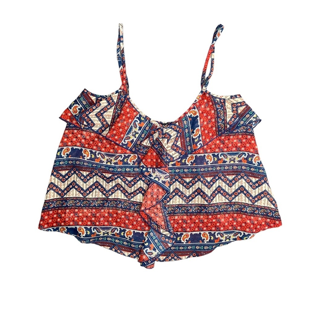 5/$25 Y2K Bohemian Ruffle Camisole Tank Top Mixed Print  Size Medium - Picture 2 of 3